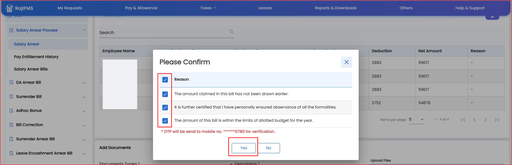 Final OTP Authentication to Treasury